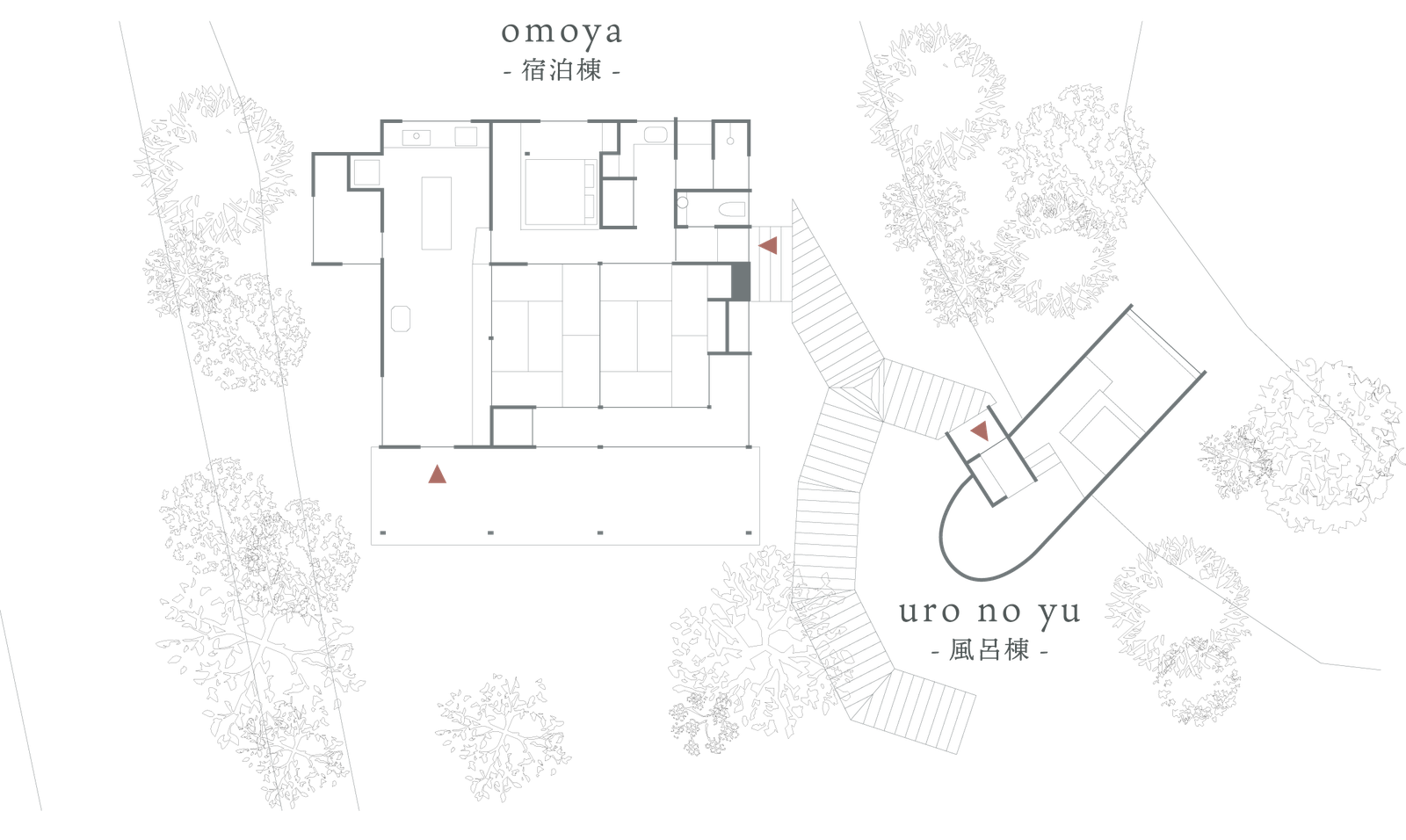 母屋と洞の湯の配置図